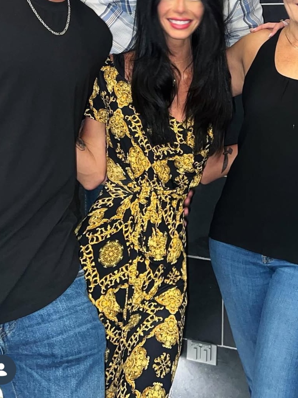 Black & Gold Printed Short-Sleeve Jumpsuit